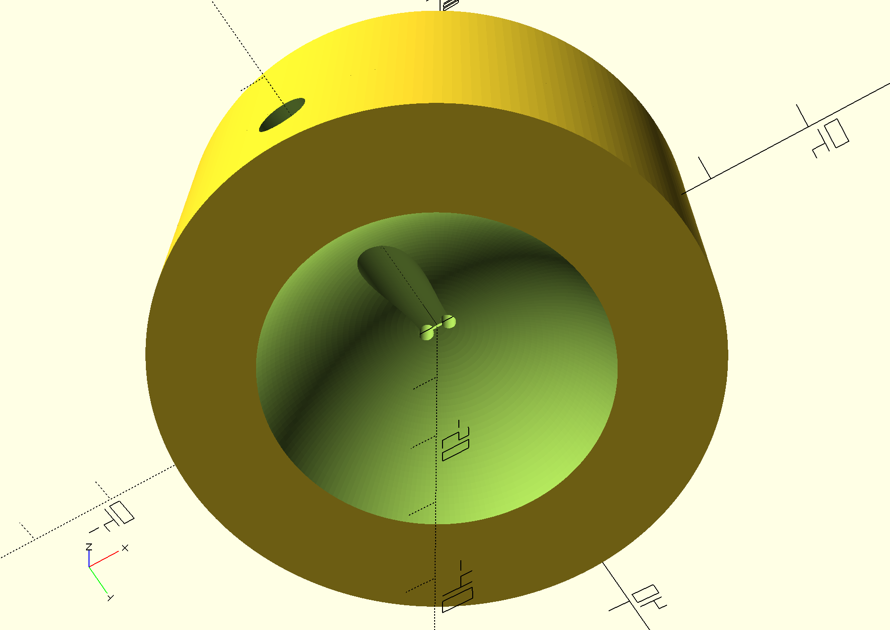 OpenSCAD rendering of the base of the stand and cable access cavity.